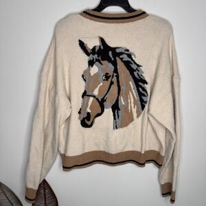 Nikka K Horse Equestrian Western Cardigan Sweater Graphic XL Equestrian Western